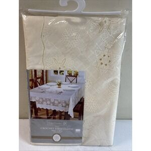 New Crochet Tablecloth 60" x 90" Easy Care Vinyl Lace IVORY/OFF White Holiday